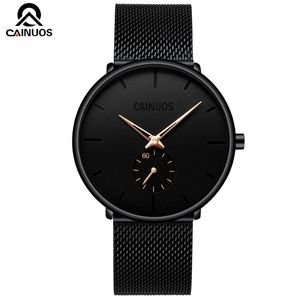 Cainuos Fashion Mens Watches Top Quartz Watch Men 캐주얼 슬림 메쉬 스틸 방수 스포츠 시계 relogio masculino274h