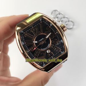 Luxry New Vanguard v45 sc dt Data czarna tarcza automatyczna mechaniczna męska zegarek Rose Gold Róża skórzana Pasek Sports Gents Watches 01206L