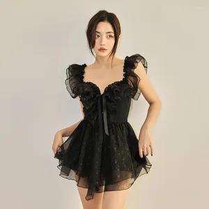 Women's Swimwear South Korea Ins Style One-piece Swimsuit Conservative Skirt Small Chest Cover Belly Show Thin Spring