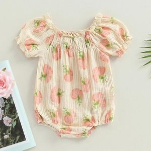 Macacão de verão casual nascido bebê meninas macacão bonito flor impressão puff manga algodão linho macacões roupas da criança bodysuits