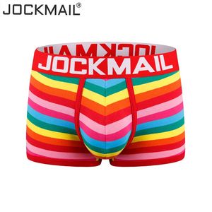 Jockmail Mens Boxers下着セクシーな下着コットンレインボーストライプ通気性JM460