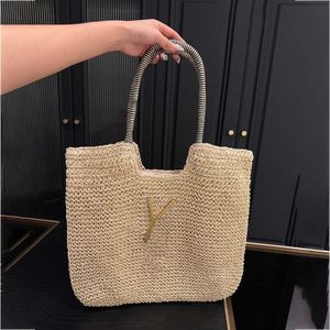 Yaz Stripe Straw Bags Tasarımcı Çanta Kadın Tote Çanta Lüks Çanta Yaz Alışveriş Çanta Kezleri Omuz Çantaları 240315