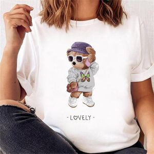 Футболка с рисунком, женская одежда с милым медведем с короткими рукавами, женская футболка с принтом, летняя мода 90-х, модный стиль, женская модная футболка