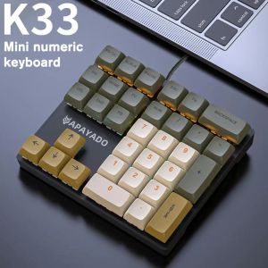 Tangentbord 33 Key Wired Mechanical Numeric Keypad Blue/Red Switch med flerfärgade lampor för affärsfinansiering Dedikerad extern knappsats