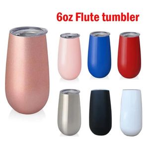 UPS Newest 6oz Stemless Flute Double insulated stainless steel wine tumblers rose glod wedding party nice gift cup Z 2.12 JJ 3.3