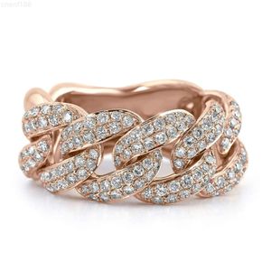 Aaa Gems Mens 14k Gold Cuban Link Ring Hip Hop Style Round Vvs Moissanite Ring Band for Wedding