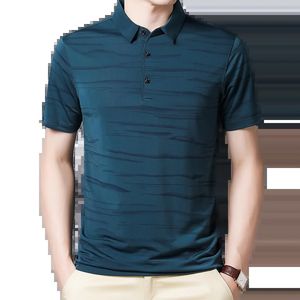 Browon moda listrado camisa masculina verão fino respirável turndown colarinho masculino t manga curta trabalho de negócios plus size topos 240220