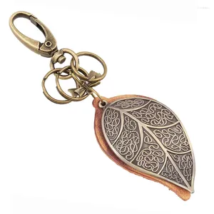 Keychains Creative Punk Vintage Bronze Large Leaves Keychain Bag Pendant Alloy Charm Car Key Chain Ring Holder Jewelry Souvenir Gift FY043