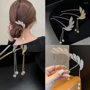 Hårklipp Ancient Style U-formade bröllopsmetalltillbehör Brud Tassel Pin Pearl Pendant Hairpin Leaves Tiara