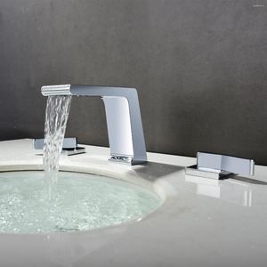 Rubinetti per lavandino del bagno Rubinetto in ottone di alta qualità Rame cromato Miscelatore per lavabo con acqua fredda Cascata 3 fori 2 maniglie