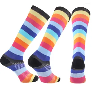 Men's Socks 1 Pair Men Woman Compression Rainbow Knee High Sporting Hilking Running 20-30mmhg