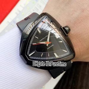 Nuovo Ventura Elvis80 H24585331 A2824 Orologio automatico da uomo in acciaio PVD quadrante nero interno grigio orologi in gomma nera Edizione Puretim286n