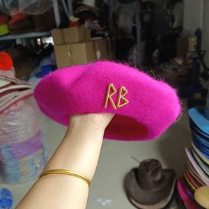 Purple RB Beret Wool English Letter Autumnwinter Hat Candy Color Womens Winter Hat Beret 240226