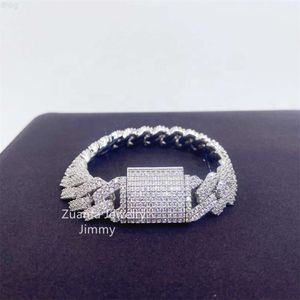 Custom Shining Jewelry Iced Out Vvs Moissanite Diamond 15mm Two Row Bracelets Mens