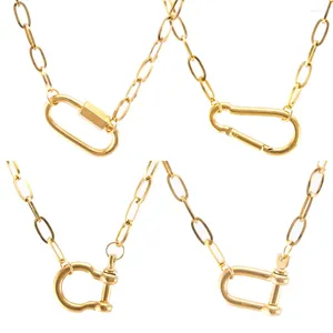 Pendant Necklaces Women Necklace Stainless Steel Gold Color Strong Shackle U Carabiner Snap Hook Charm Climbing Buckle Horseshoe Clasp Long