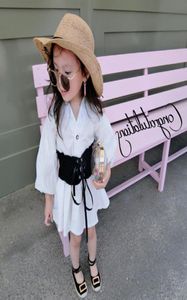 女の子の弾性ベルトホワイトドレスキッズパフスリーブシャツドレスレディスタイルの子供コットン服a45174325111