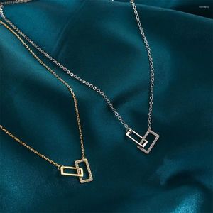 Collane con ciondolo Personalità delle ragazze di matrimonio Doppio anello Collana di cristalli da donna Girocollo con clavicola Graffetta geometrica