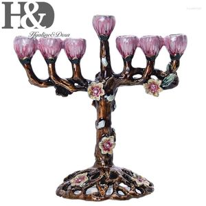 Candle Holders H&D Hand-painted Tree Of Flowers Antique Menorah Candlestick Holder 7 Branch Hanukkah For Party Festival