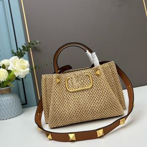 23sss luxuoso bolsa feminina Raffia de couro tecida alça