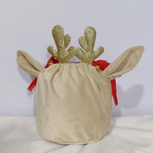 Juldekorationer 10st/Lot Top Sale 2024 Reindeer Velvet Basket With Gold Bling gever Cute Bag