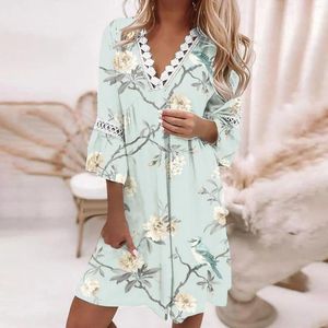 Casual Dresses Womens Elegant Lace V Neck Dress Flower Printed Sleeveless Maxi With Split