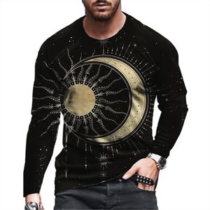 Céu estrelado lua 3d impressão verão masculino em torno do pescoço tshirt casual manga longa oversized t camisa moda pulôver roupas masculinas 240220