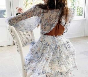Boho Inspired Harlow Floral Print Sukienka Ruffle Women Backless Vneck Dress Mini Summer Ladies Party 2202211524084