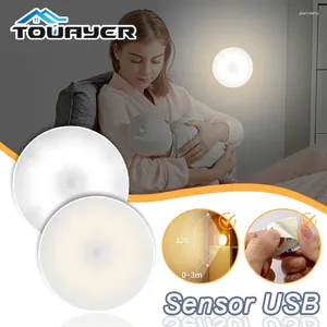 Luzes noturnas USB LED LED LED Smart Light Dimmable Lamp Wireless Closet Motion Sensor para armário de cozinha do quarto