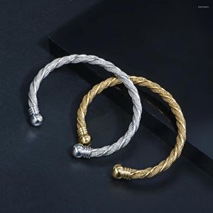 Bangle JOVO LOVE Stainless Steel Wire Braided For Women Men Spring Link Wrap Open Adjustable Ball Bracelet Trendy Jewelry 2024