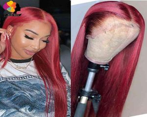 Remyblue 131 Lace Front Human Hair Wigs 99J Red Straight Malaysian Remy Deep Part Wig Pre Plucked Baby 28 inch 2106307169682