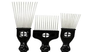 Fist Afro Stianless Steel Wide Pick Metal Hair Plast Comb Handle Brush Tänder Svart med SQCIT BABYSKIRT7251740