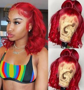 Spetsspårar Red Bob Frontal Yellow 99J Bourgogne Wavy Curly 13x4 Front Wig Full Density Colored Human Hair Closure89800711724086
