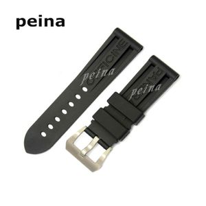 22mm 24mm Man New Top Grade Black Diving Silicone Rubber WatchBands Strap for Panerai195m