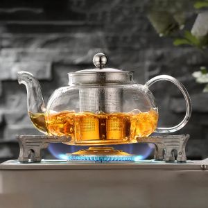 Verktyg 600/800 ml Värmebeständigt glas Tekanna Blomma Set Kettle Coffee Tea Pot Drinkware Set Stainless Steel Sile TEAPOT