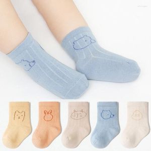 Meias masculinas 3 pares de bebê primavera algodão cor sólida bonito dos desenhos animados meninos respirável suor-absorção fina meninas curtas