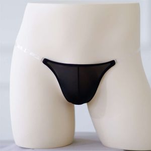 Mini saco de seda gelo calças em forma de t roupa interior sem rastros para homens verão sexy cinto transparente cintura ultra baixa nova uma corda 627485