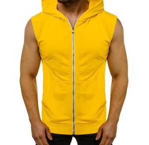 Homens de fitness hoodies regatas sem mangas camiseta masculino treino bolsos com zíper colete com capuz colete sólido undershirt roupas esportivas5767248