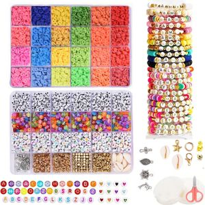 Polymer Clay Perlen Set 6MM Regenbogenfarbe Flachchip für Boho Armband Halskette Herstellung Brief Zubehör Kit DIY Mode 240220