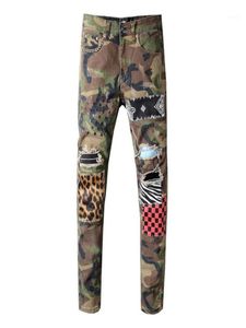 Men039s Jeans Italy Style Men039s nödställda förstörda konstlappar Stretch Hollow Out Pant Camo Skinny Slim Trousers Storlek 283271313