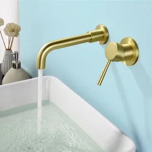 Torneiras de pia do banheiro de luxo de alta qualidade torneira única alça misturador de água fria escovado ouro montagem na parede torneira para navio