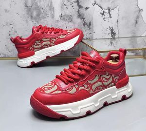 Men Wedding Embroidery Red Party Dress Thick Bottom Height Increasing Shoes Breathable Mesh Casual Sneaker Lace-up Busin 8389