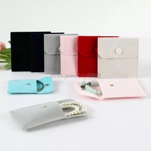 Double Sided Velvet Pouches Bags Flip Buckle Cloth Jewlery Packing for Necklace Bracelet Bangle Earphone Storage Portable Retail Gifts Packaging