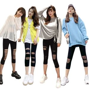 Capris Sommer 2023 Frauen Leggings Spitze Gaze Yoga Jogginghose Für Weibliche Mode Capris Hose Zerrissene Fischernetz Heißer Bleistift Hosen