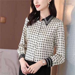 Vintage Casual Silk Print Shirt Frauen Langarm klassische Revers Designer Blusen Büro Damen Button Shirts Tops Frühling Herbst Chic Runway Floral Bluse Frau 4521