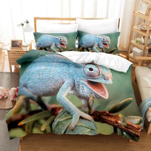 Conjuntos 3d The Chameleon Bedding Sets Tampa de edredão Conjunto com travesseiro Twin Full Queen King Caminho de cama de cama