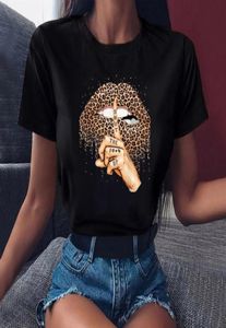 Propcm kvinnor tee toppar kort ärm droppande leopard läppar tryck besättning hals t -shirt grafisk sommarkläder kvinnliga streetwear t2285801