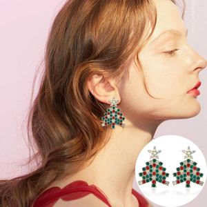 Studörhängen lyxig julgran öronflickor Rhinestone Crystal Xmas Drop Trendy Party Holiday Jewets Gifts