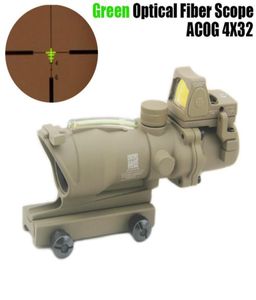 Tactical Trijicon Acog 4x32ファイバーソースRMR付きグリーン光ファイバーライフルスコープマイクロレッドドット視点マークバージョンBlackDark Ear8466571