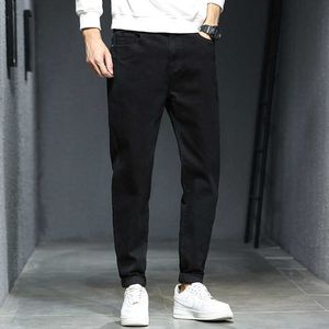 Чисто черные мужские джинсы, простые и эластичные, классические и универсальные мужские джинсы, облегающие мужские деловые джинсы большого размера