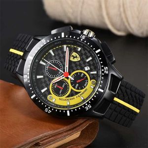 22% OFF watch Watch for Men New Mens Six stitches All dial work Quartz Ferrar Top Luxury Chronograph clock Rubber Belt fashion F1 racing car